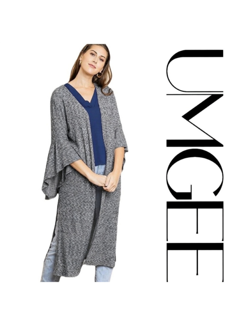 UMGEE gray duster cardigan with bell sleeves